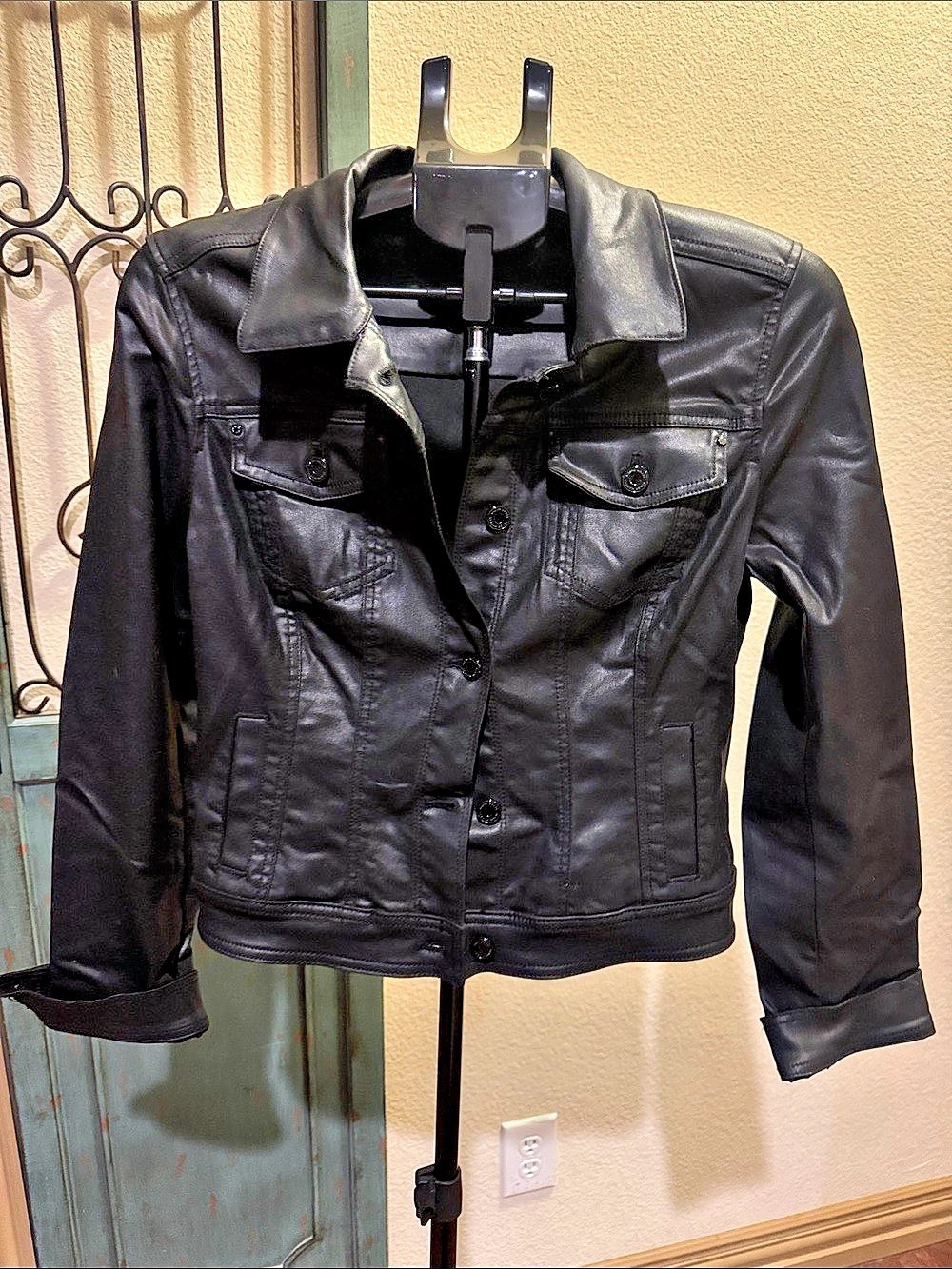 White House Black Market Coated Denim Jacket Black Size 10